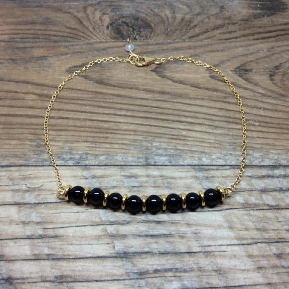 Black Onyx anklet, 14k Gold filled, healing anklet - Picture 2 of 8